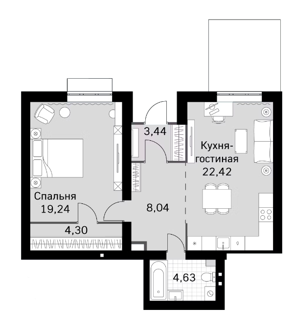 Планировка — Жаворонки Клаб, 2-комн., 62 м²