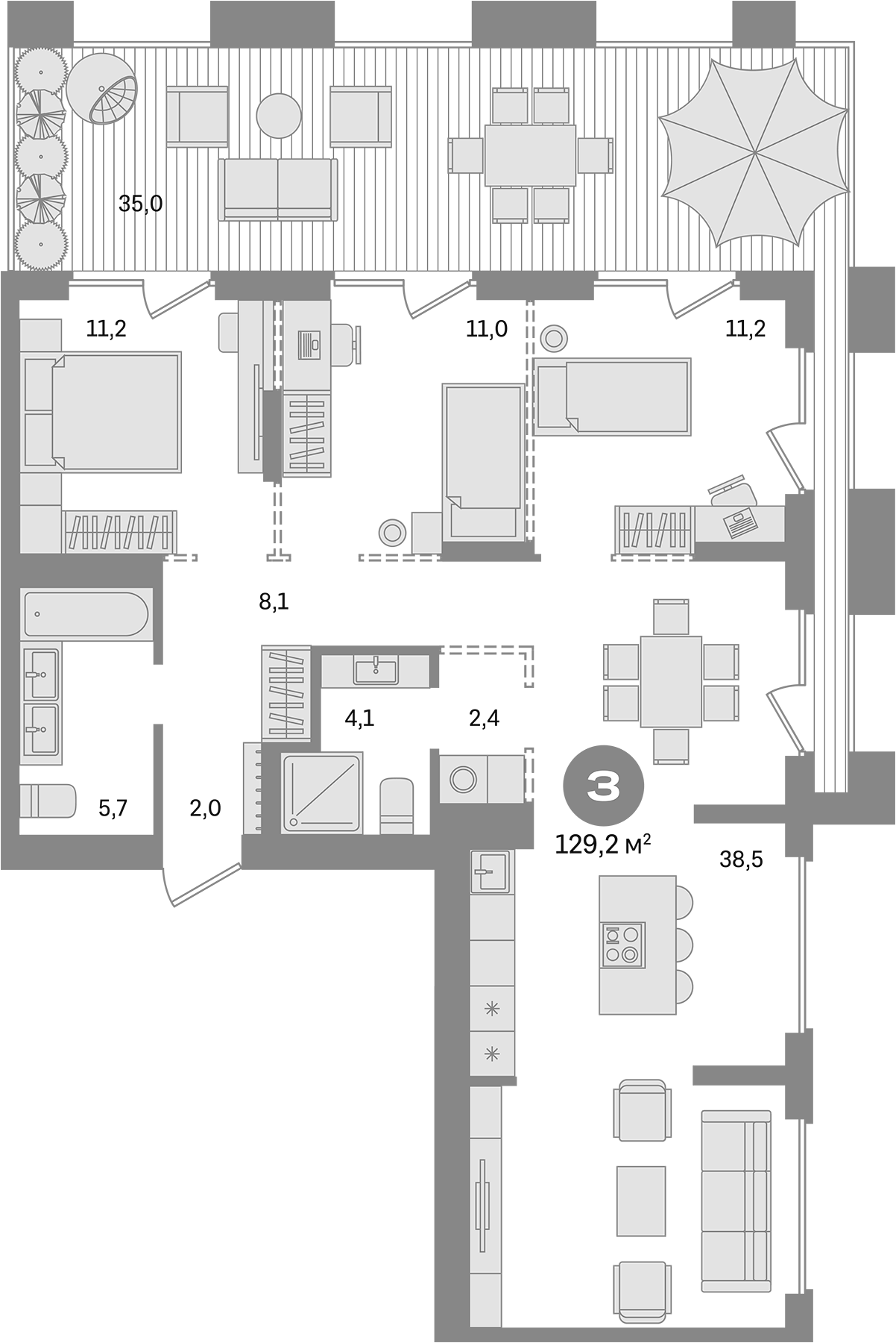 Планировка — Первый квартал. Вторая очередь, 3-комн., 94 м²