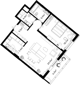 Планировка — RIVER HOUSE Щелково, 2-комн., 74 м²