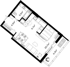 Планировка — RIVER HOUSE Щелково, Студия, 40 м²