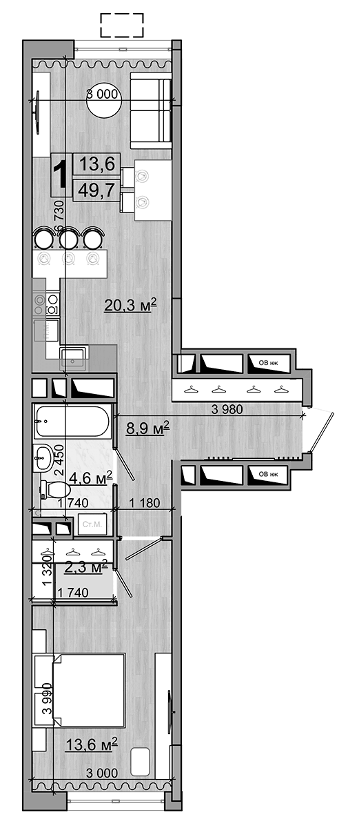 Планировка — Гранд Комфорт, 2-комн., 50 м²