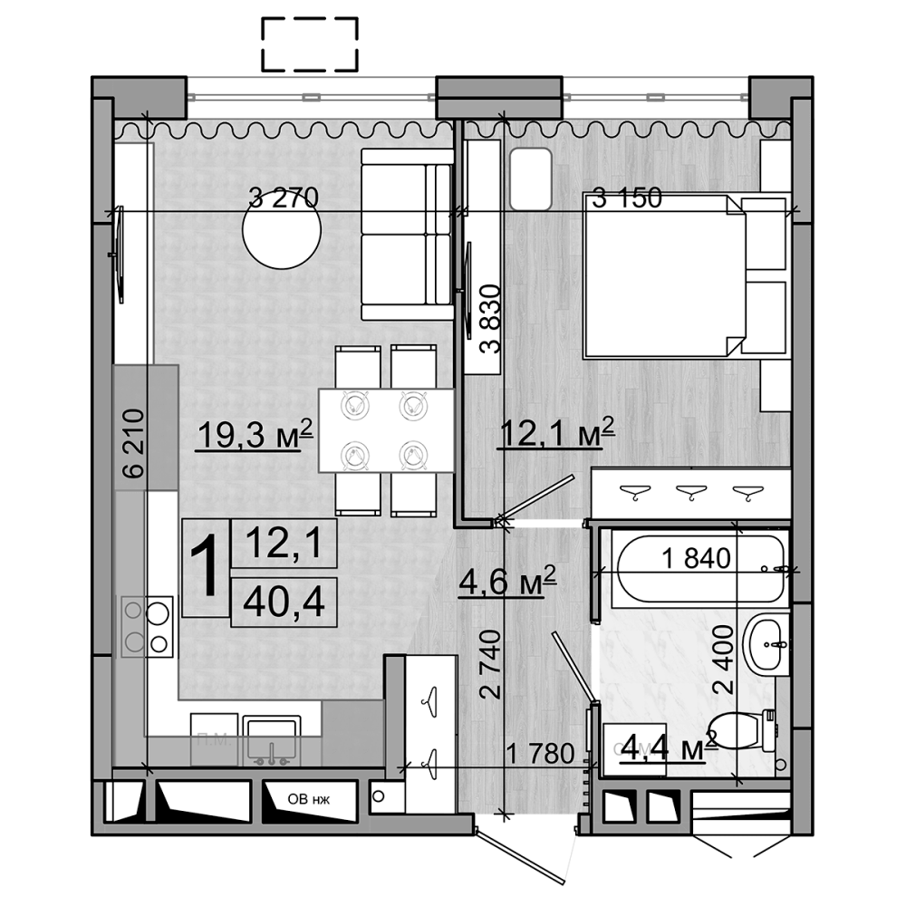 Планировка — Гранд Комфорт, 2-комн., 40 м²