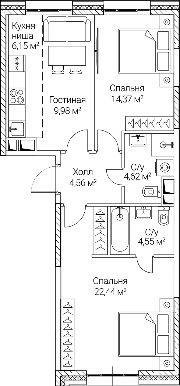 Планировка — СЕЗАР СИТИ, 3-комн., 67 м²
