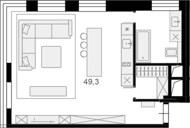 Планировка — Резиденции архитекторов, Студия, 49 м²