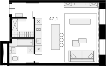 Планировка — Резиденции архитекторов, Студия, 47 м²