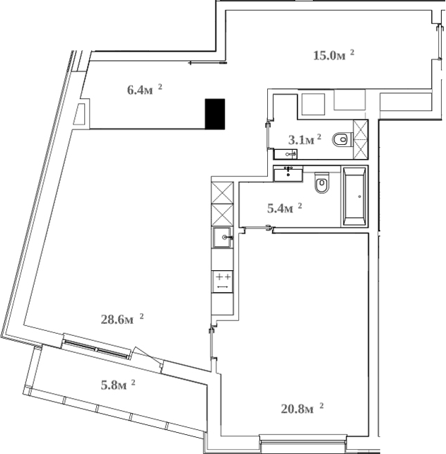 Планировка — RIVER HOUSE Щелково, 2-комн., 80 м²