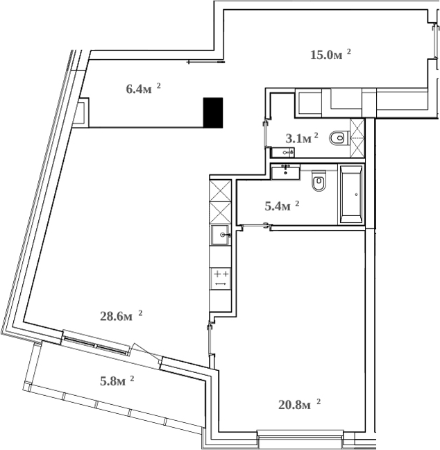 Планировка — RIVER HOUSE Щелково, 2-комн., 80 м²
