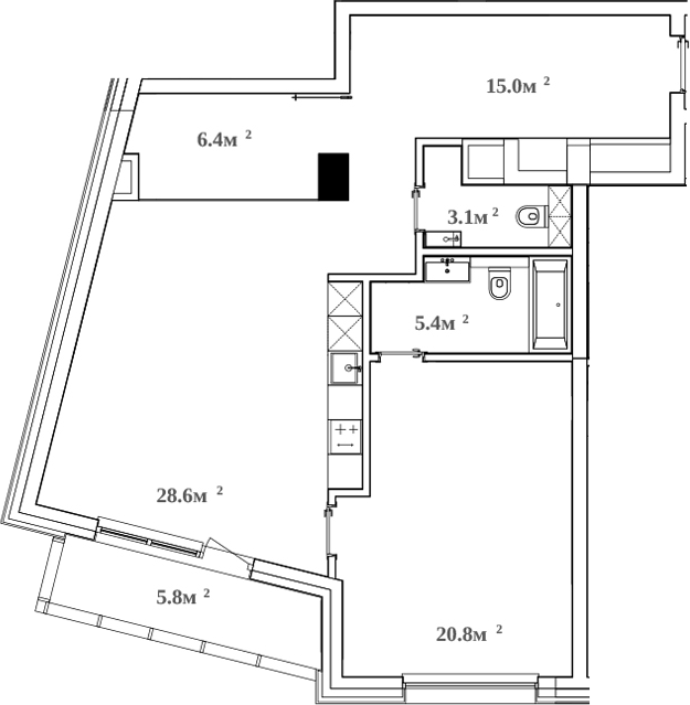 Планировка — RIVER HOUSE Щелково, 2-комн., 80 м²