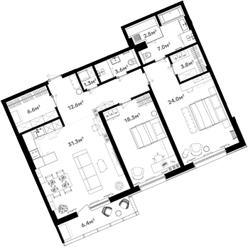 Планировка — RIVER HOUSE Щелково, 3-комн., 110 м²