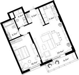 Планировка — RIVER HOUSE Щелково, 2-комн., 74 м²