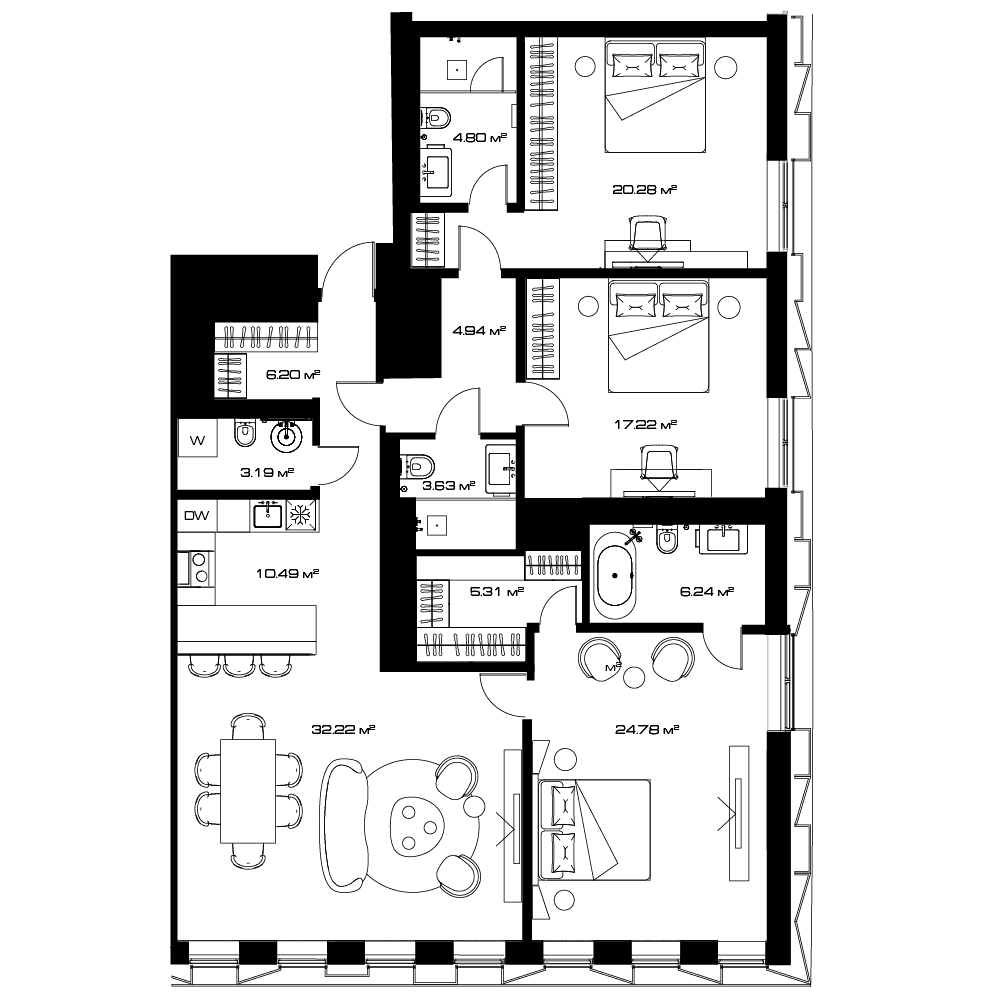 Планировка — Lunar, 4-комн., 142 м²