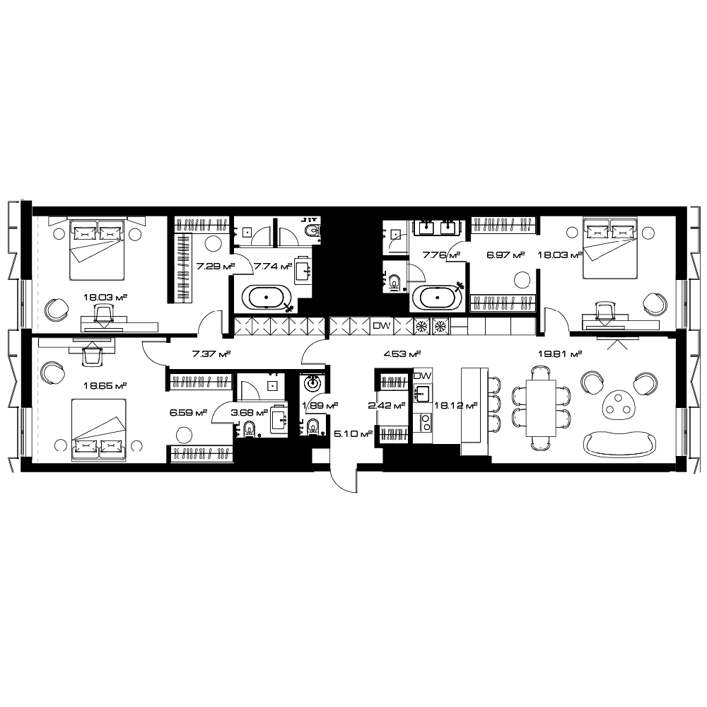 Планировка — Lunar, 4-комн., 158 м²