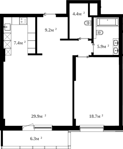 Планировка — RIVER HOUSE Щелково, 2-комн., 73 м²