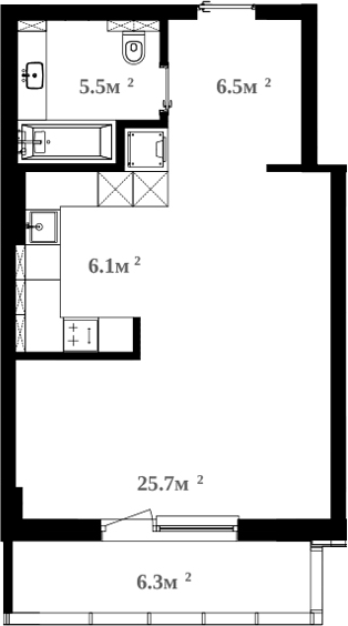 Планировка — RIVER HOUSE Щелково, Студия, 40 м²