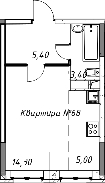 Планировка — Озера, Студия, 28 м²