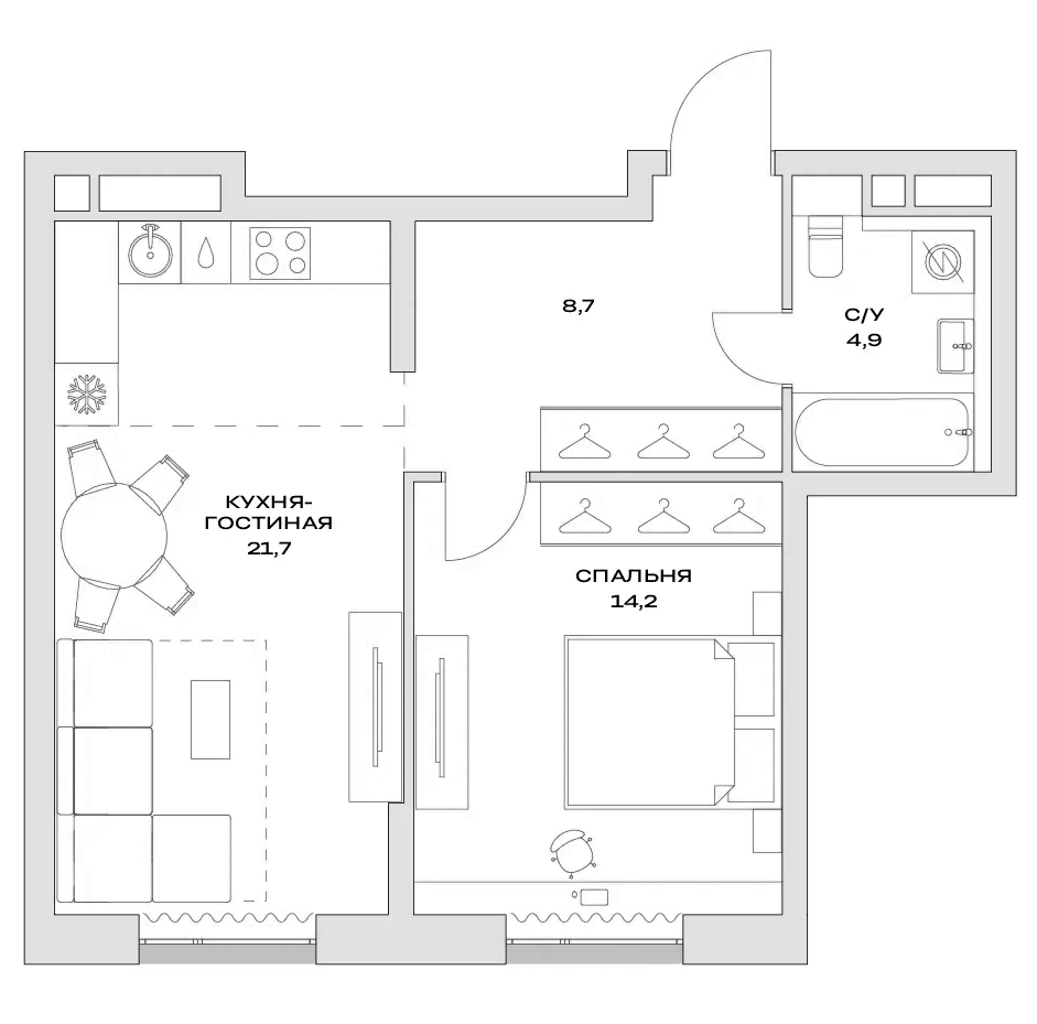 Планировка — Детали, 2-комн., 50 м²