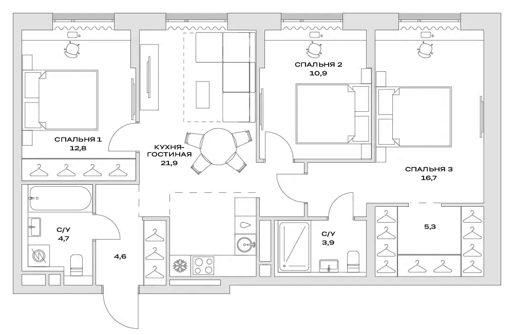 Планировка — Детали, 4-комн., 81 м²