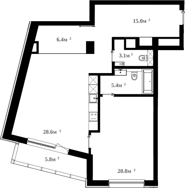 Планировка — RIVER HOUSE Щелково, 2-комн., 80 м²