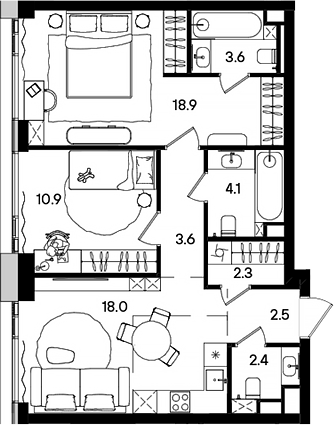 Планировка — СТОУН Грэйн, 3-комн., 66 м²