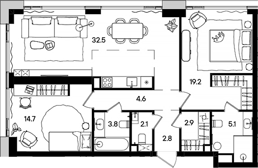 Планировка — СТОУН Грэйн, 3-комн., 88 м²
