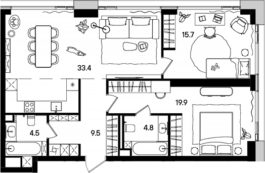 Планировка — СТОУН Грэйн, 3-комн., 89 м²