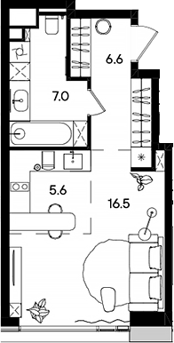 Планировка — СТОУН Грэйн, Студия, 36 м²