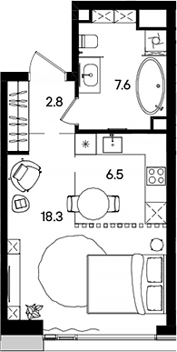 Планировка — СТОУН Грэйн, Студия, 35 м²