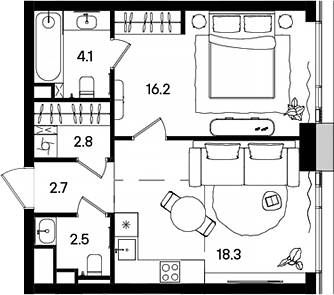 Планировка — СТОУН Грэйн, 2-комн., 47 м²