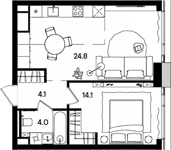 Планировка — СТОУН Грэйн, 2-комн., 47 м²