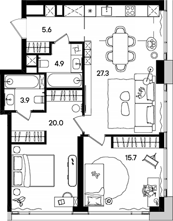 Планировка — СТОУН Грэйн, 3-комн., 77 м²