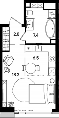 Планировка — СТОУН Грэйн, Студия, 35 м²