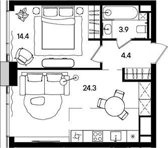 Планировка — СТОУН Грэйн, 2-комн., 47 м²
