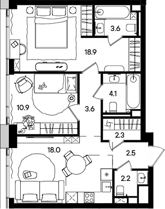 Планировка — СТОУН Грэйн, 3-комн., 66 м²