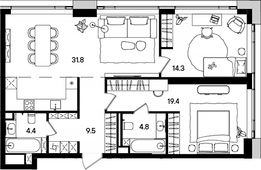 Планировка — СТОУН Грэйн, 3-комн., 85 м²
