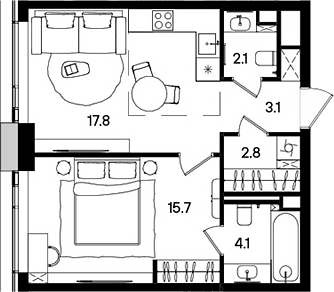 Планировка — СТОУН Грэйн, 2-комн., 46 м²