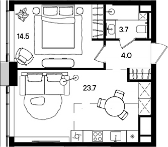Планировка — СТОУН Грэйн, 2-комн., 46 м²
