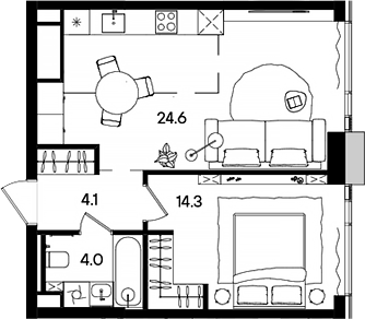 Планировка — СТОУН Грэйн, 2-комн., 47 м²