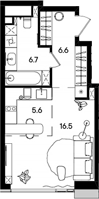 Планировка — СТОУН Грэйн, Студия, 35 м²
