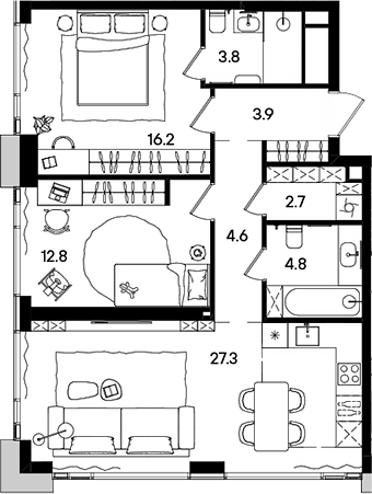 Планировка — СТОУН Грэйн, 3-комн., 76 м²