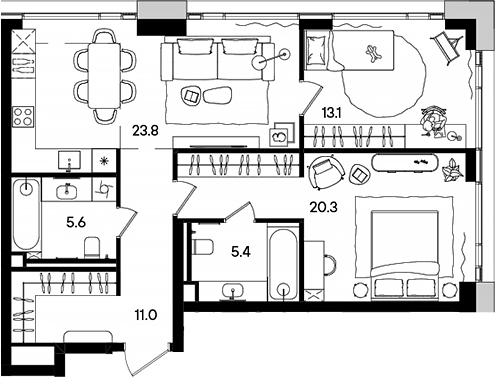 Планировка — СТОУН Грэйн, 3-комн., 79 м²