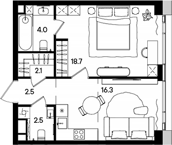 Планировка — СТОУН Грэйн, 2-комн., 46 м²