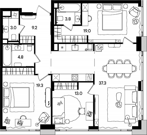 Планировка — СТОУН Грэйн, 4-комн., 109 м²