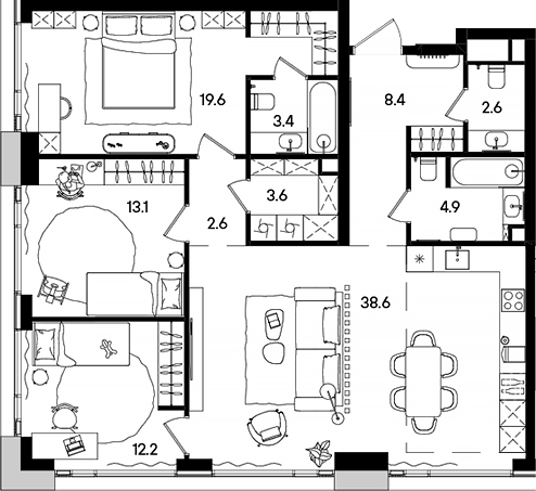 Планировка — СТОУН Грэйн, 4-комн., 109 м²