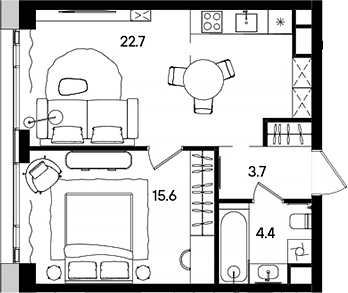 Планировка — СТОУН Грэйн, 2-комн., 46 м²