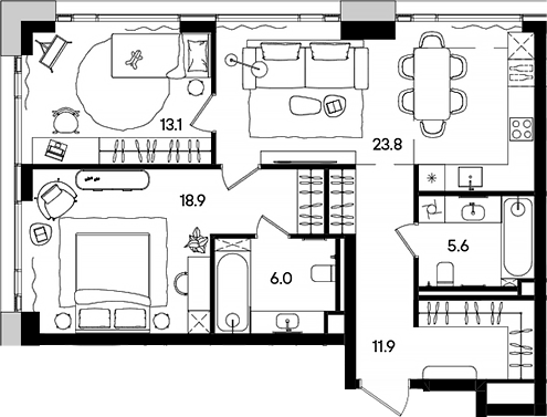 Планировка — СТОУН Грэйн, 3-комн., 79 м²