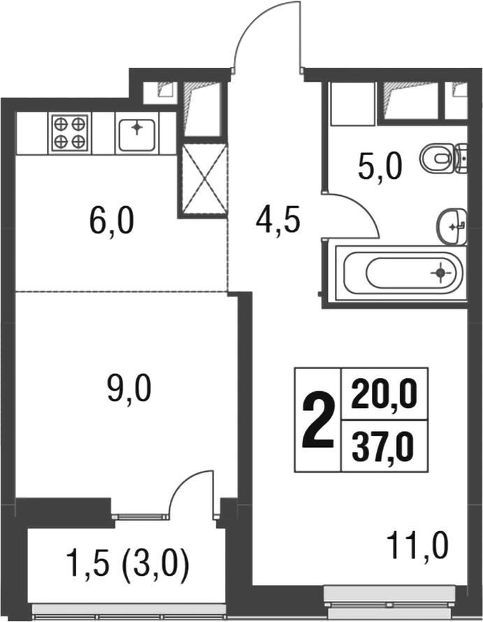 Планировка — Котельники Парк, 2-комн., 36 м²