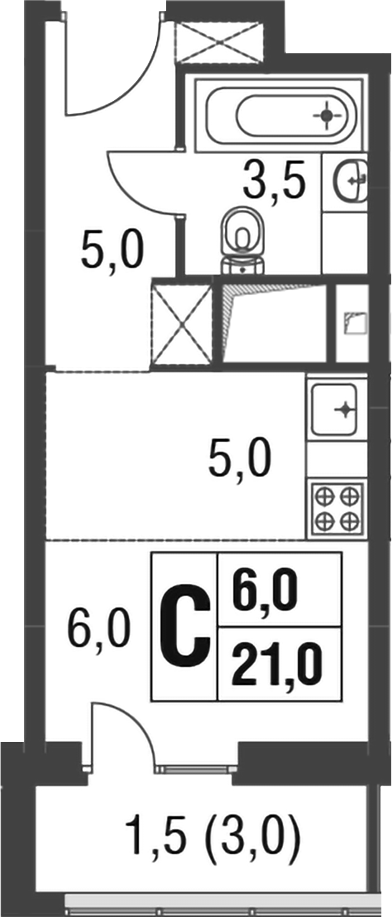 Планировка — Котельники Парк, Студия, 20 м²
