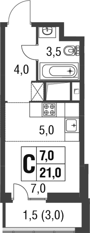 Планировка — Котельники Парк, Студия, 20 м²