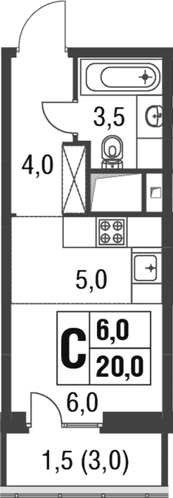 Планировка — Котельники Парк, Студия, 19 м²