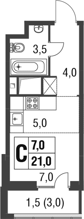 Планировка — Котельники Парк, Студия, 20 м²